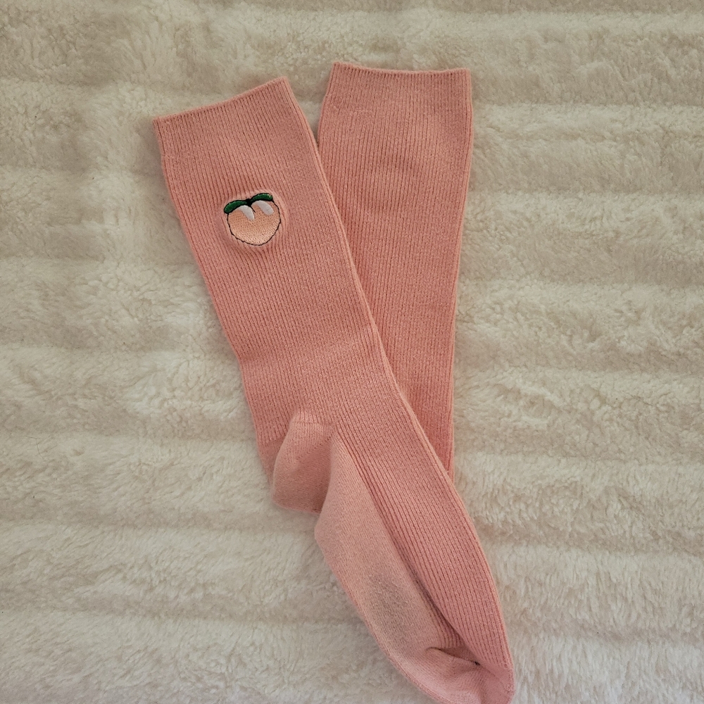 Peach Embroidered Pink Socks